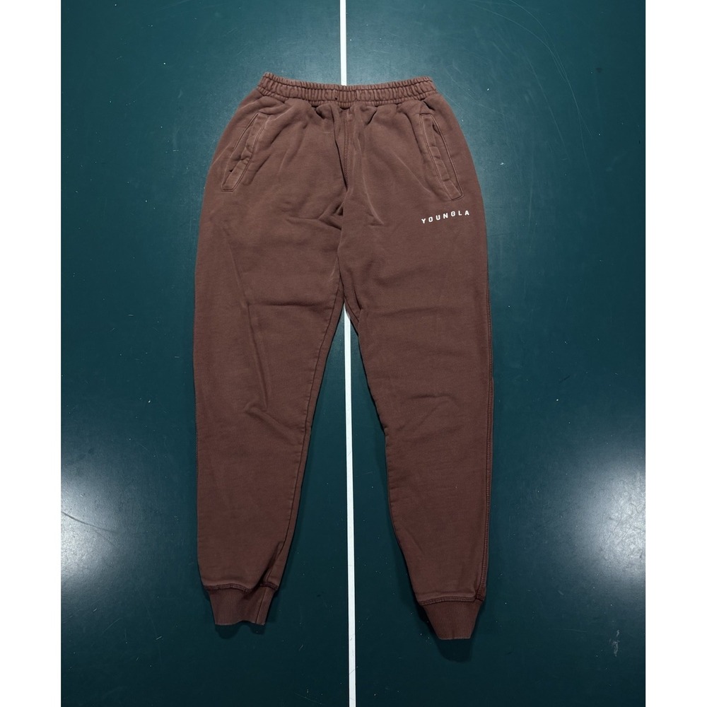 YoungLA Jogger Sweatpants Men's Medium Brown Cuffed Pockets Gym Small Rip*